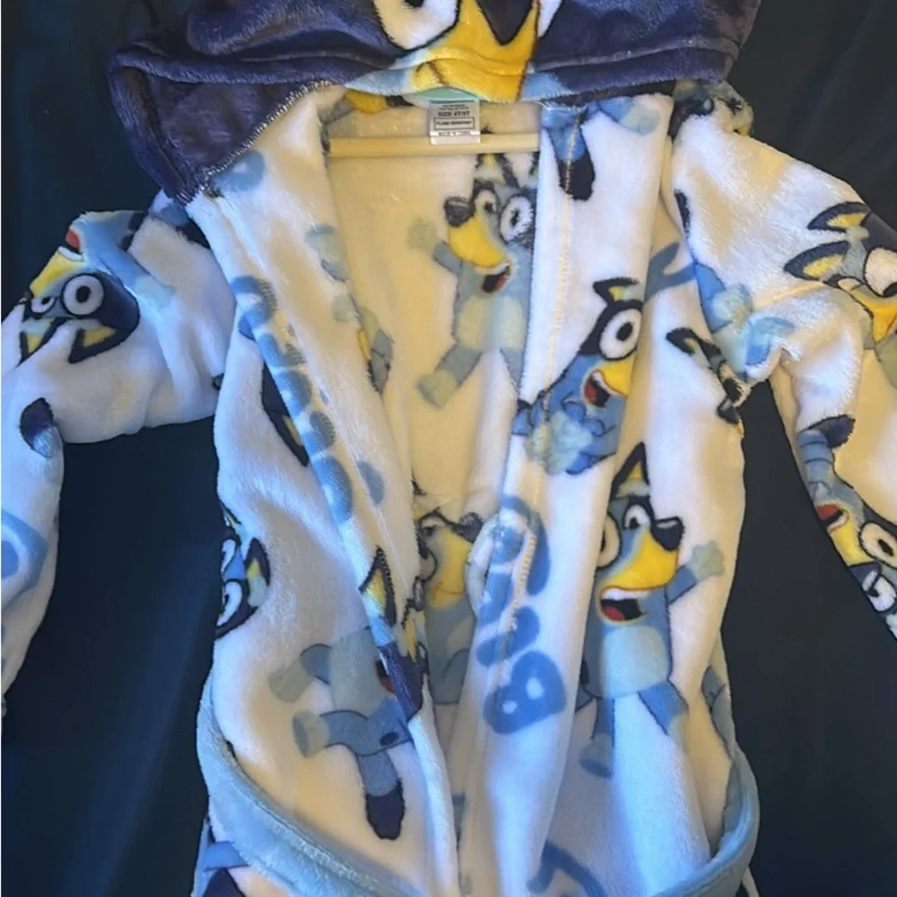 Kids Bluey Hooded Robe - Blue and White - Picture 1 of 3